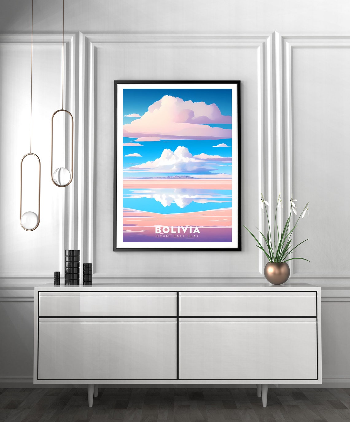Bolivia Uyuni Salt Flat Mirror Cloud Reflection Retro Travel Poster - Image 2