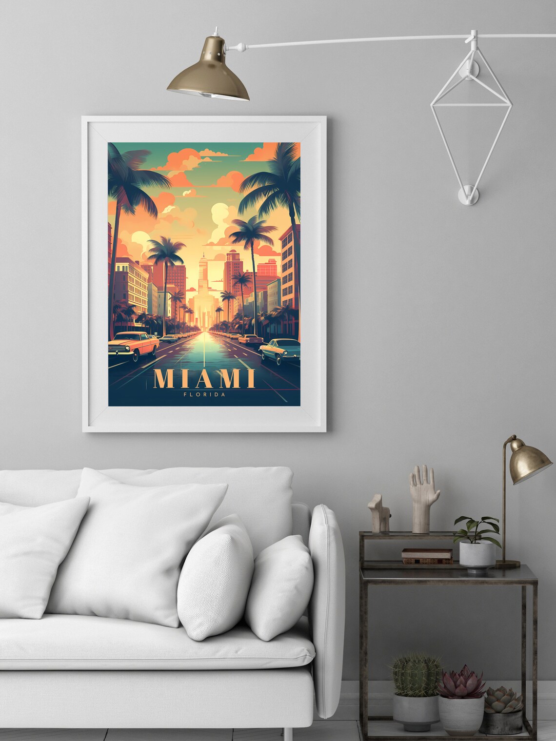 Miami Classic Boulevard Palm Trees Vintage Golden Travel Poster - Image 2