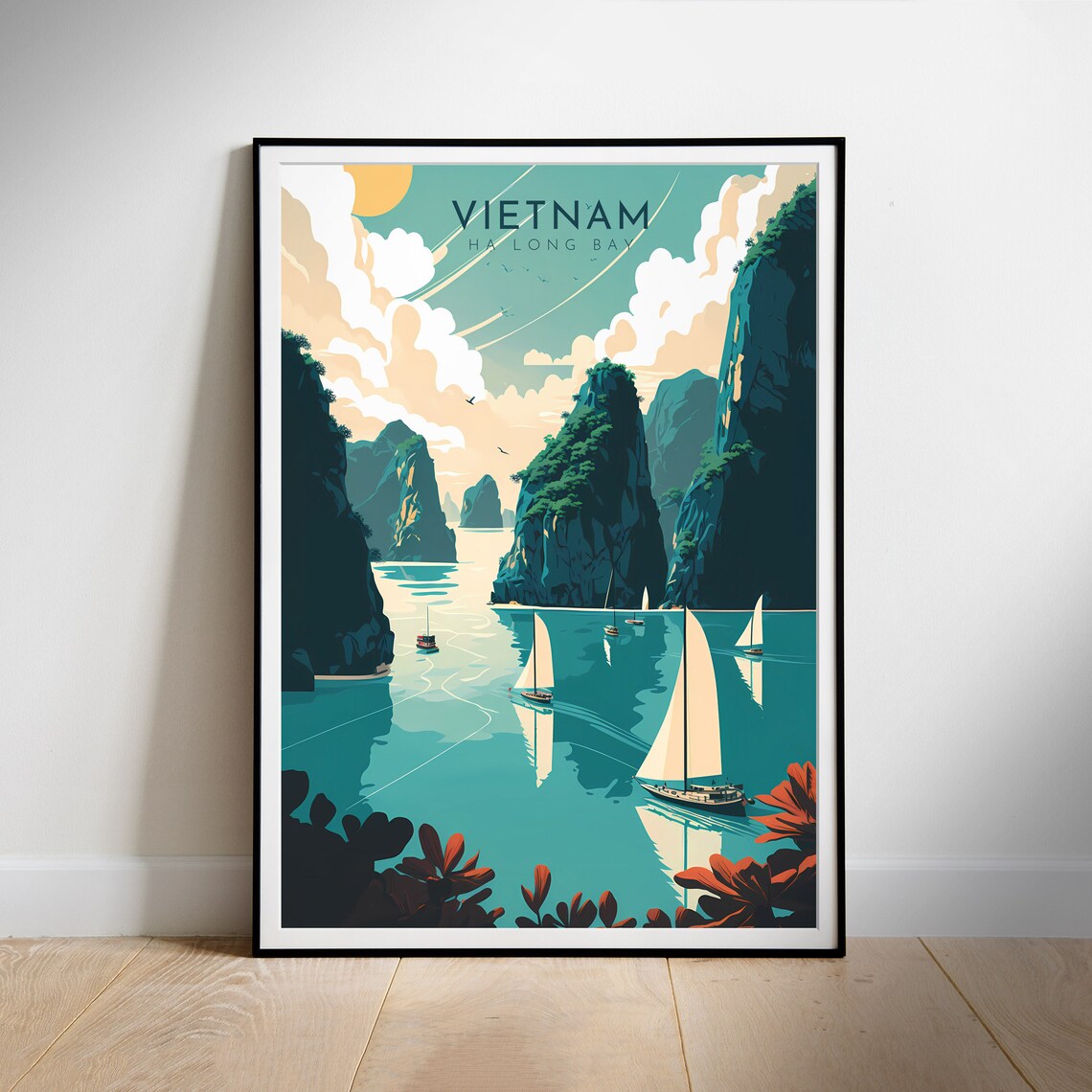 Vietnam Retro Travel Poster, Ha Long Bay Art Print