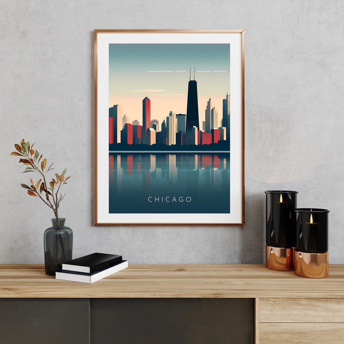 Chicago Skyline at Dusk Lake Michigan Reflection Travel Poster - Image 2