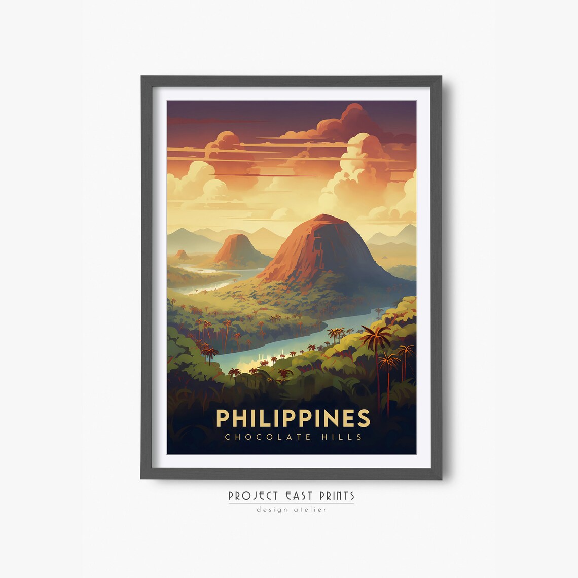 Retro Chocolate Hills Philippines Travel Poster Print