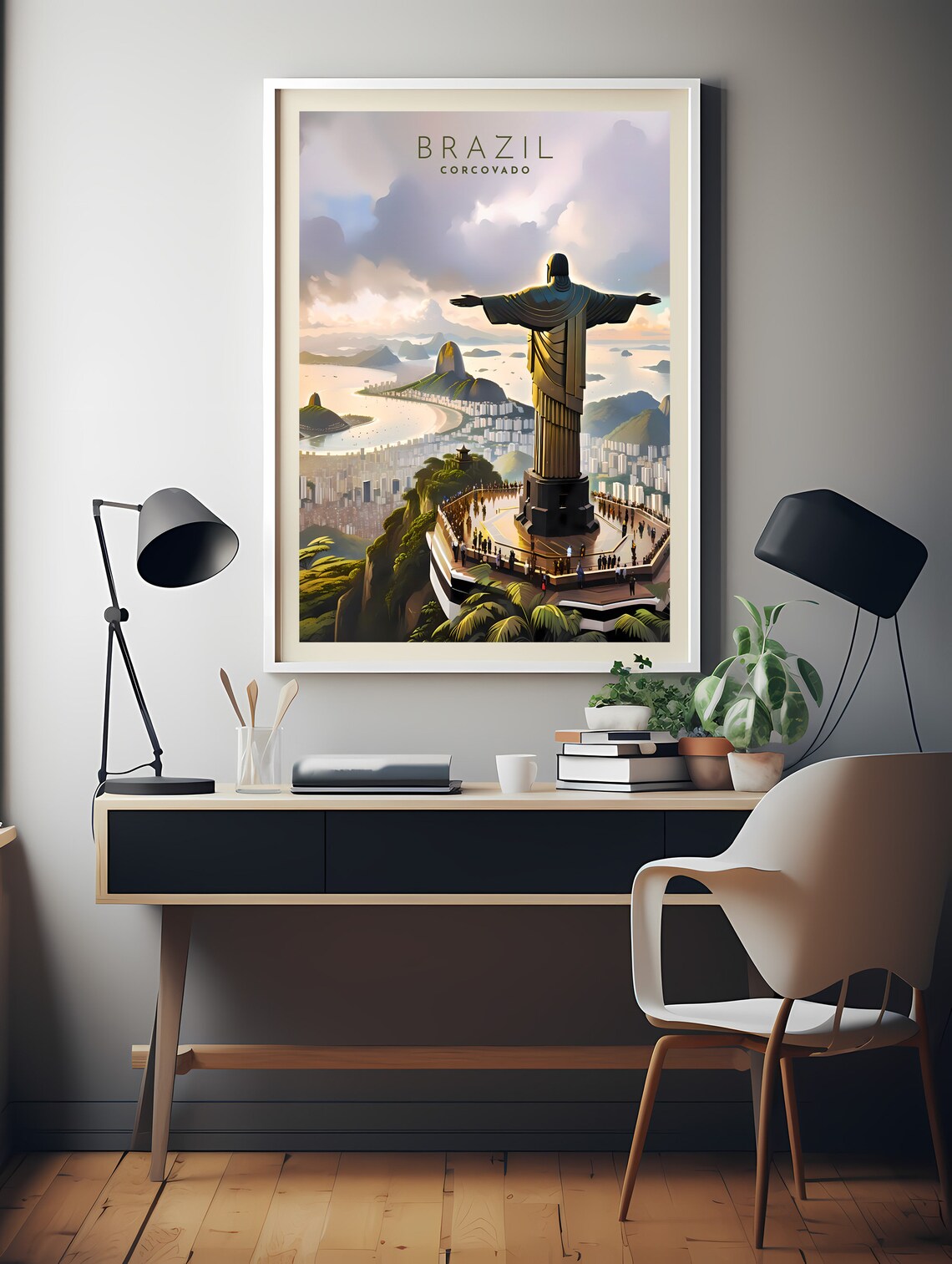 Brazil Corcovado Christ the Redeemer Rio Retro Travel Poster