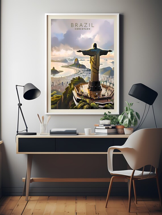 Brazil Corcovado Christ the Redeemer Rio Retro Travel Poster