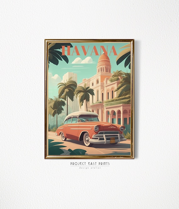 Havana Cuba Vintage Classic Car Street Scene Retro Travel Poster