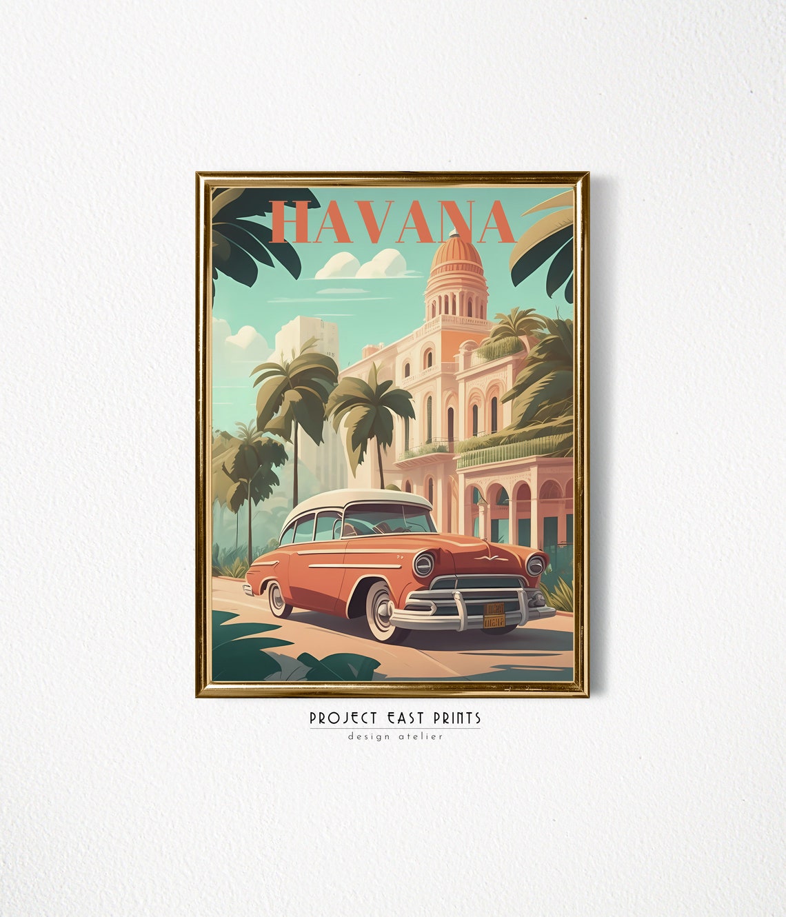 Havana Cuba Vintage Classic Car Street Scene Retro Travel Poster