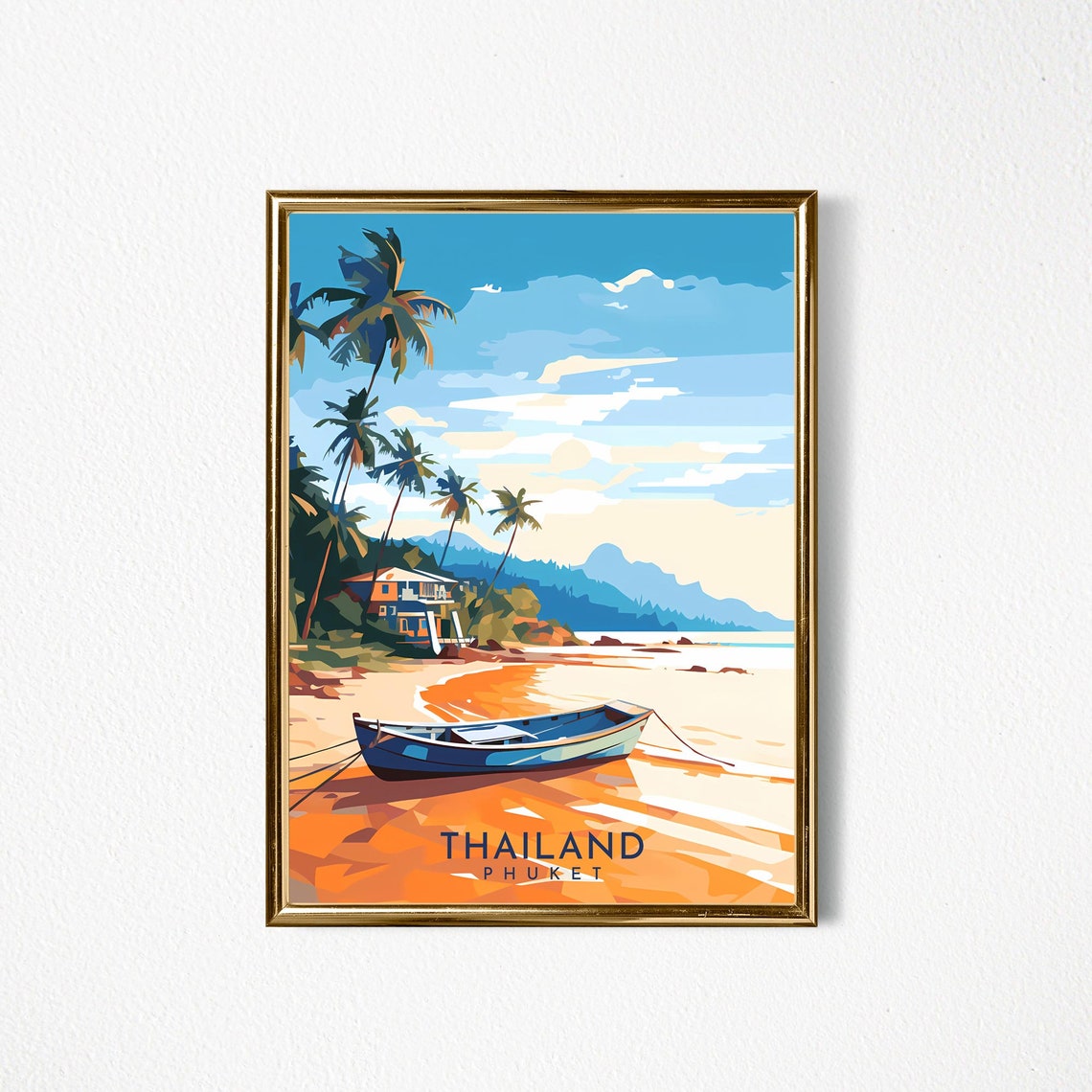 Phuket Thailand Beach Palms Fishing Boat Retro Travel Poster - Image 2