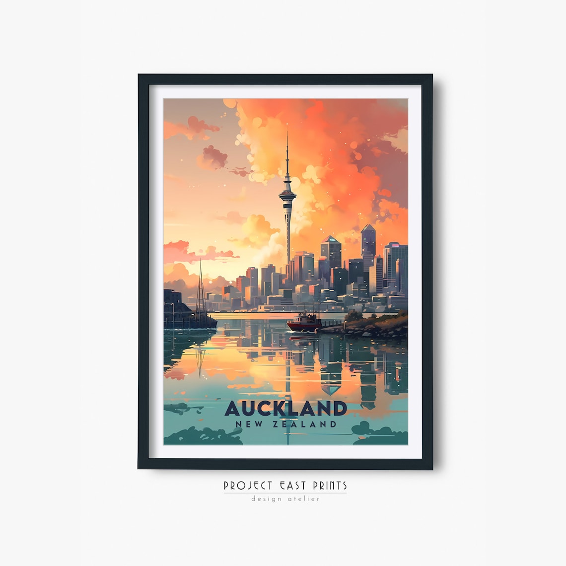 New Zealand Travel Poster Auckland Cityscape Art Colorful Travel Print Prints Instant Printable Wall Art
