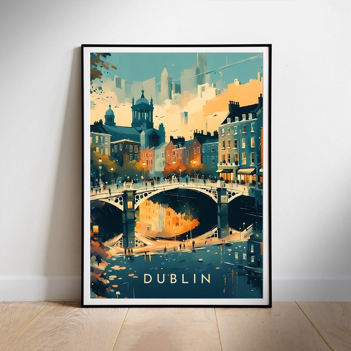 Dublin Ha'penny Bridge River Liffey Retro Ireland Travel Poster - Image 3