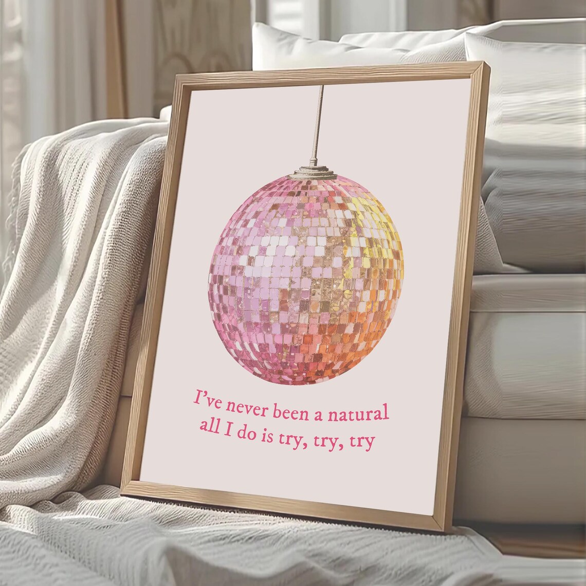 Pink Disco Ball Lyric Song Quote Cute Girly Bedroom Decor Poster