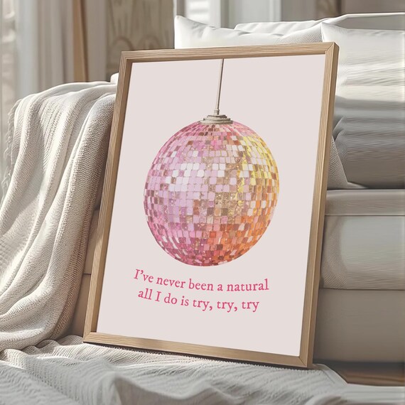 Pink Disco Ball Lyric Song Quote Cute Girly Bedroom Decor Poster