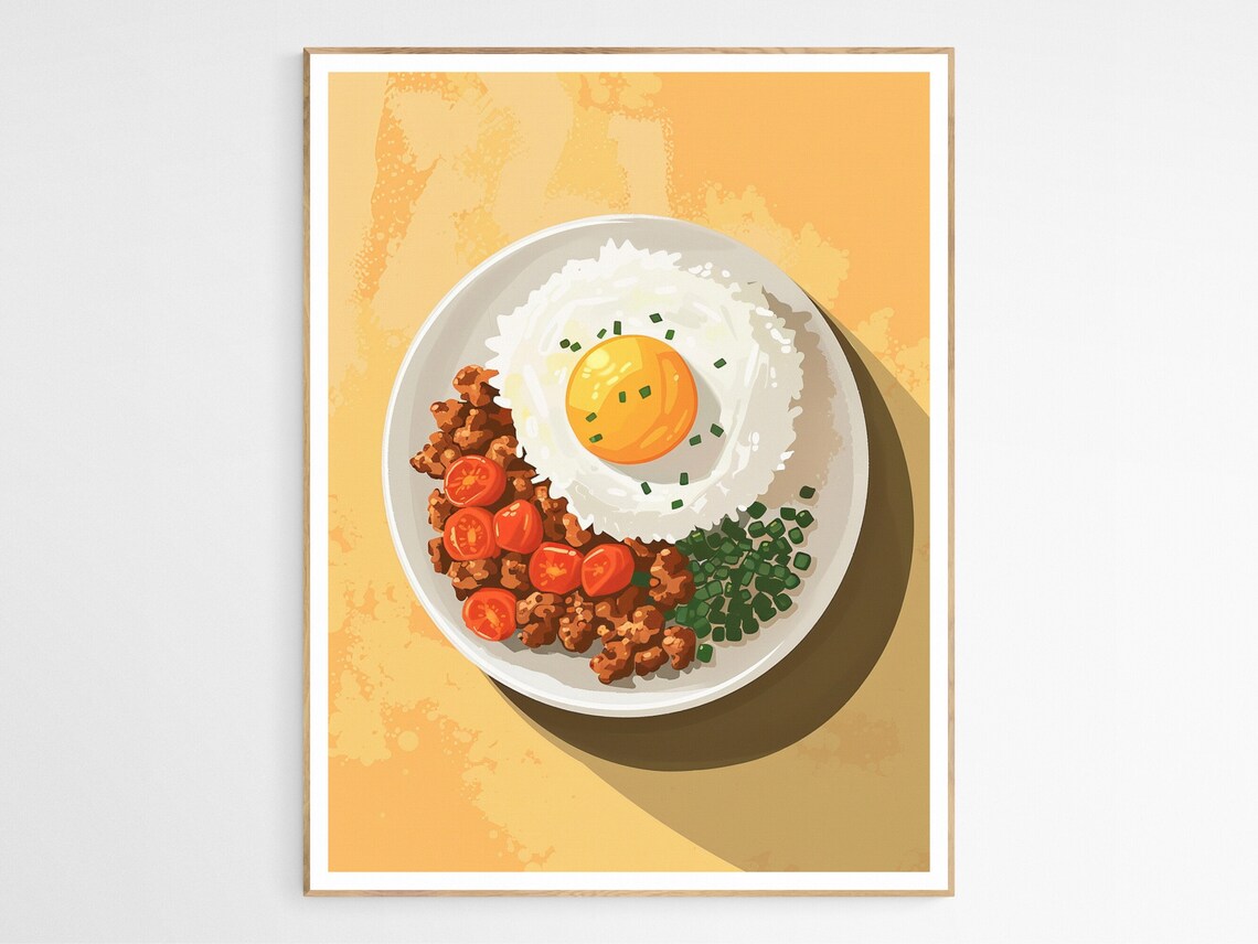 Filipino Rice Plate Fried Egg Tomatoes Ground Meat Food Art Print
