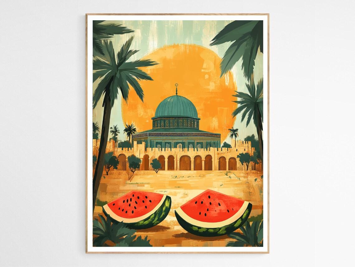 Palestine Watermelon Slices Al Aqsa Vintage Travel Style Art Poster