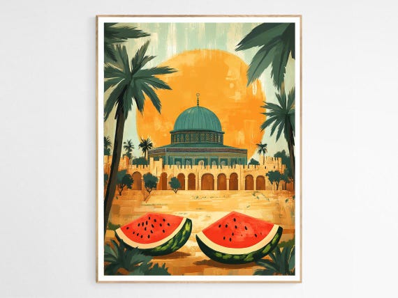 Slices Of Palestine Art Print Modern Palestinian Wall Decor Handmade Cultural Poster Watermelon Illustration