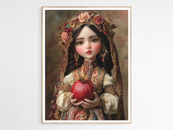 Armenian Girl Doll in Traditional Dress Holding Pomegranate Poster