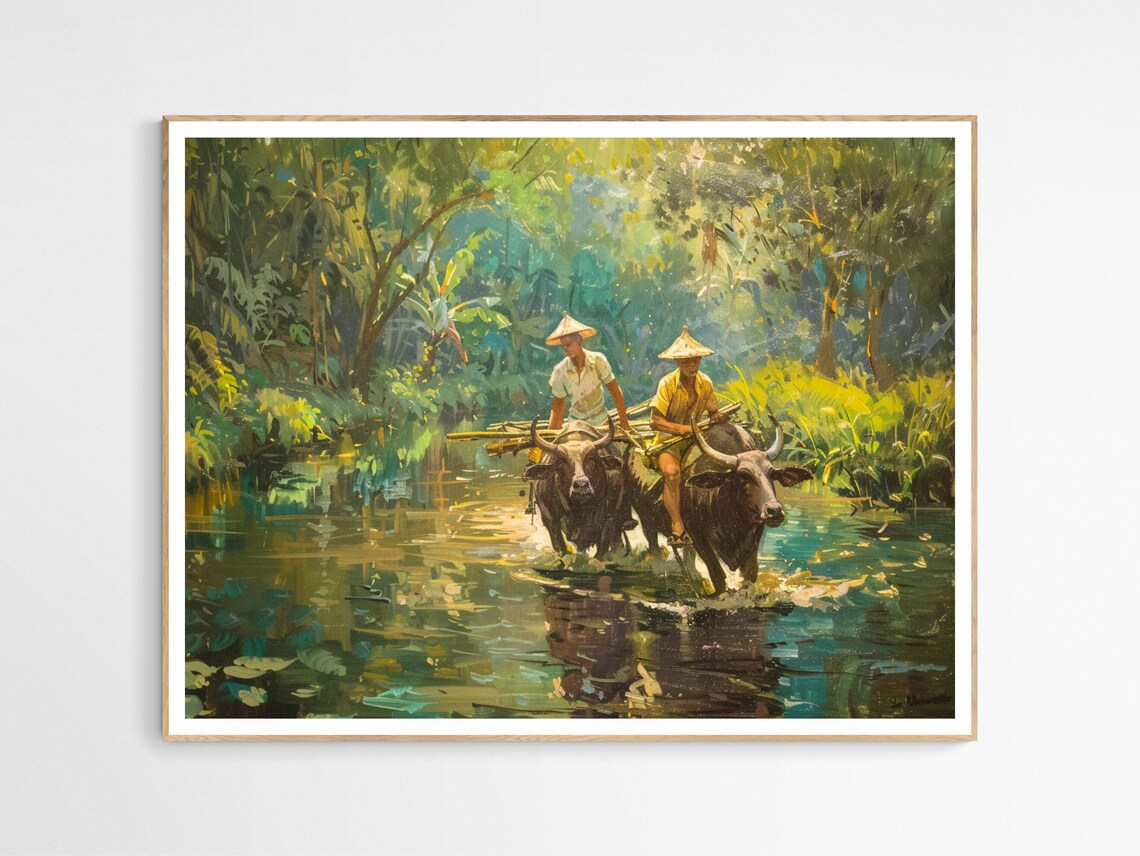 Filipino Villagers and Carabaos Art Print