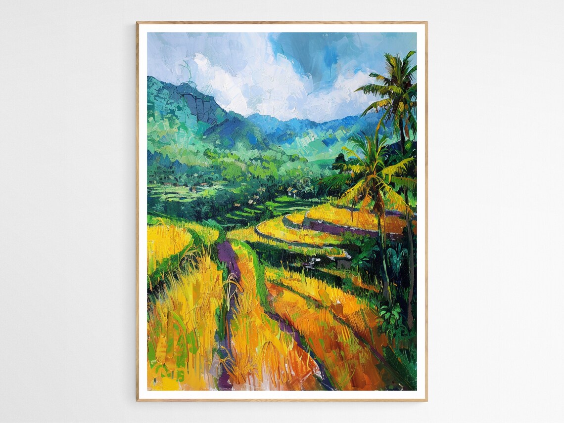 Tropical Rice Fields Impressionist Landscape Painting Art Print