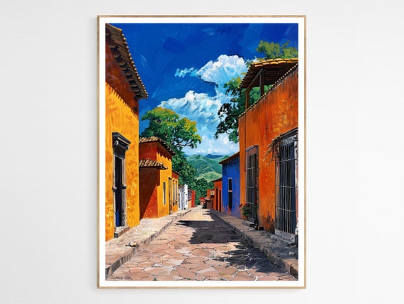 Mexican Street Scene Art Print Culture Decor Vibrant Folk Wall Perfect Kitchen Accent