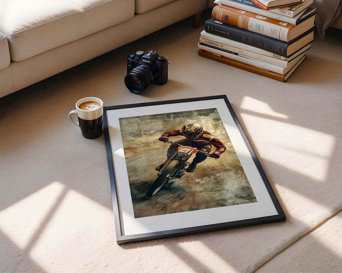Vintage Dirt Track Motorcycle Racer Leaning Turn Retro Racing Poster - Image 5