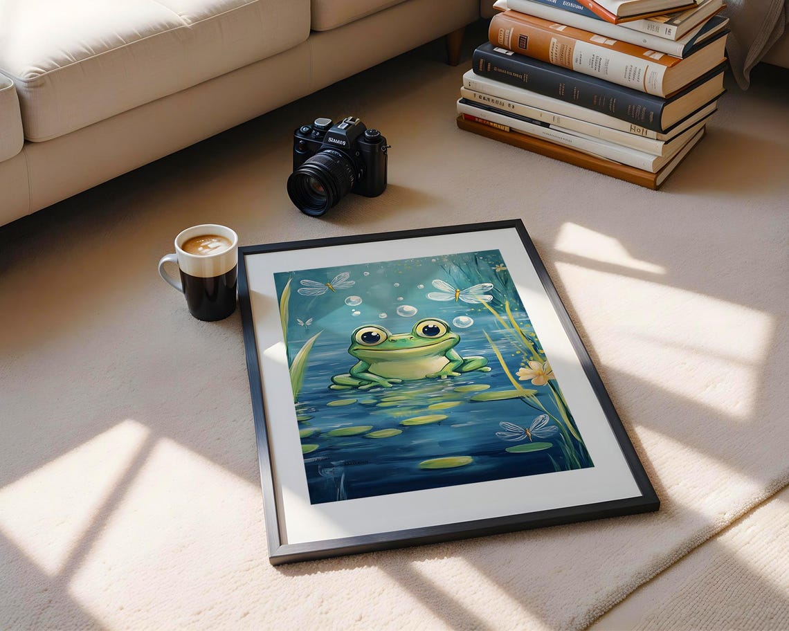 Cute Frog Lily Pad Pond Dragonflies Art Print Trendy Wall Room Decor Prints Poster Gift - Image 5