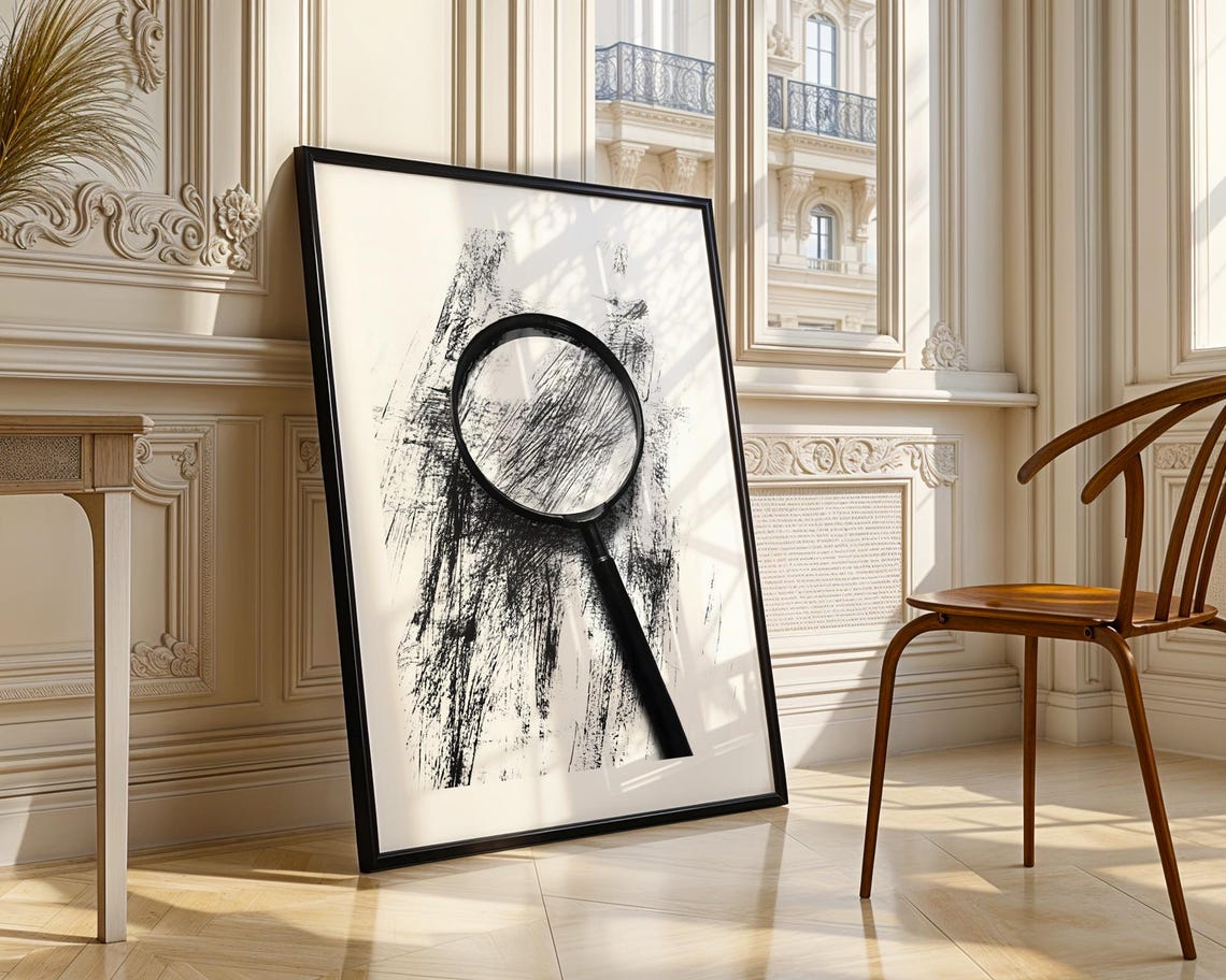 Magnifying Glass Black Ink Brushstroke Abstract Modern Wall Art - Image 4