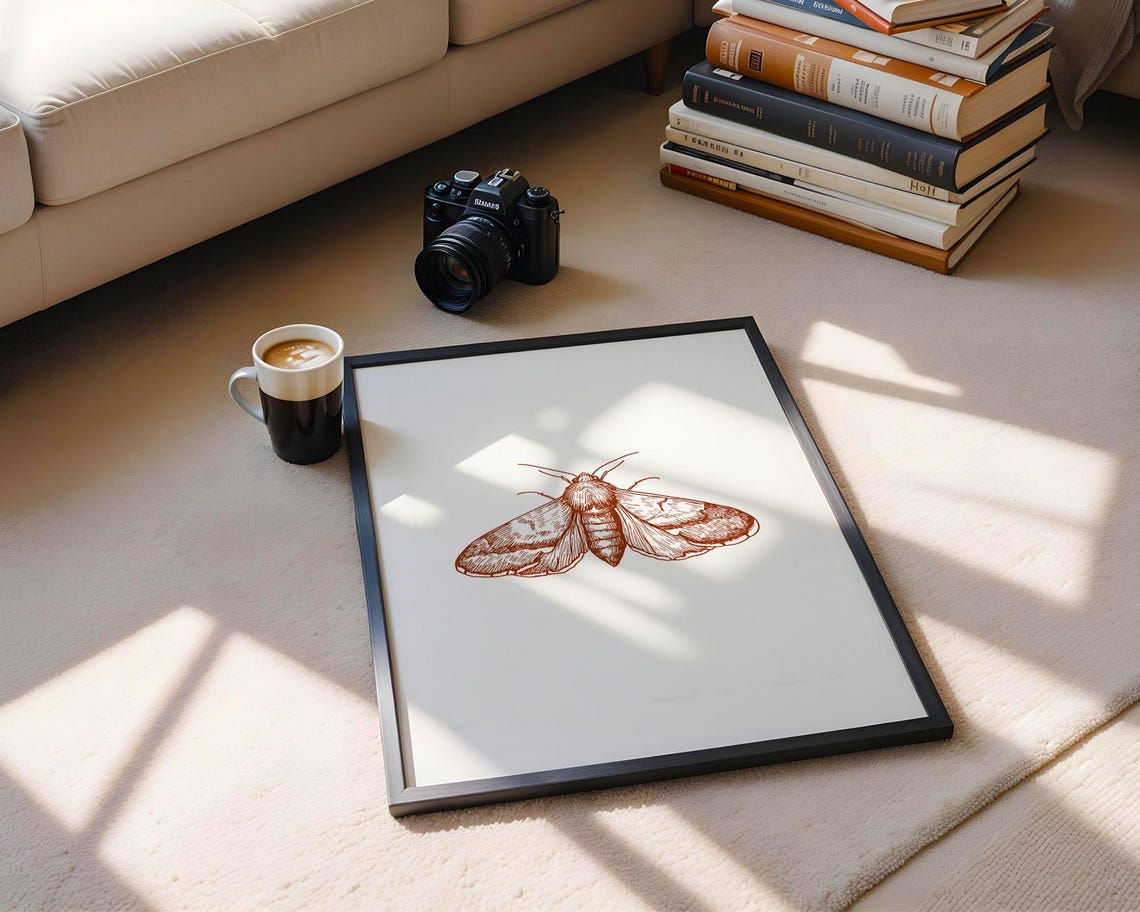 Vintage Spread Wing Moth Brown Ink Sketch Botanical Insect Poster - Image 6
