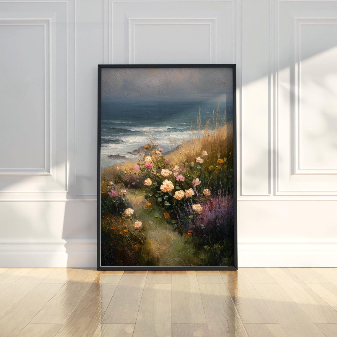 Roses and Wildflowers by the Sea Impressionist Painting Poster