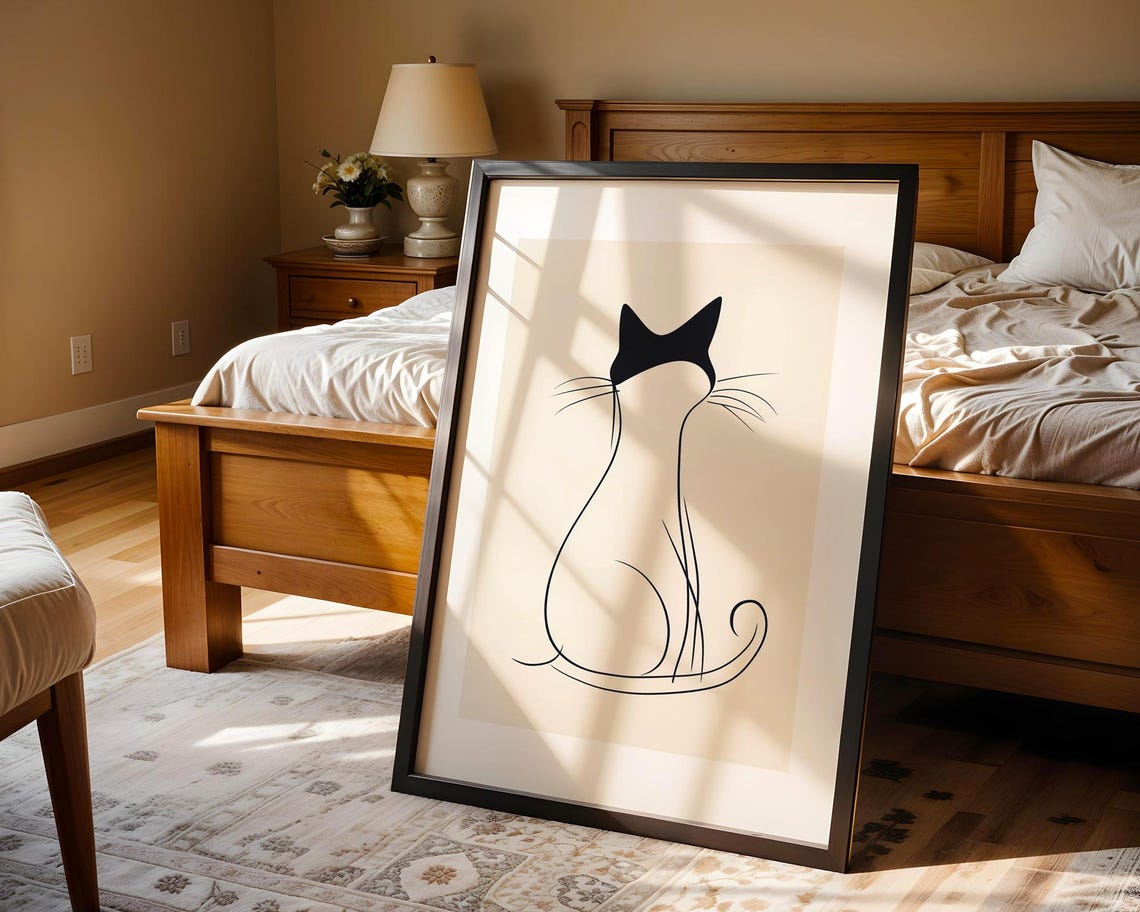 Minimalist Black Cat Line Art Sitting Silhouette Wall Poster - Image 5