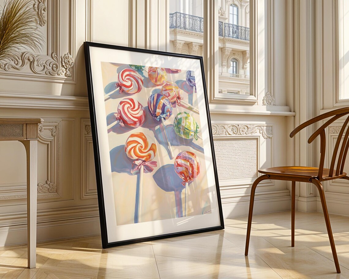 Colorful Swirl Lollipop Candy Painting Playful Retro Style Poster - Image 3