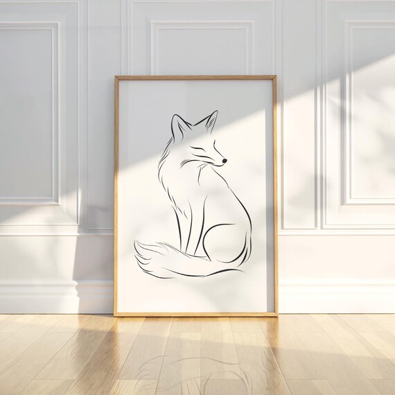 Minimalist Fox Line Art Poster for Woodland Nursery Wall Decor