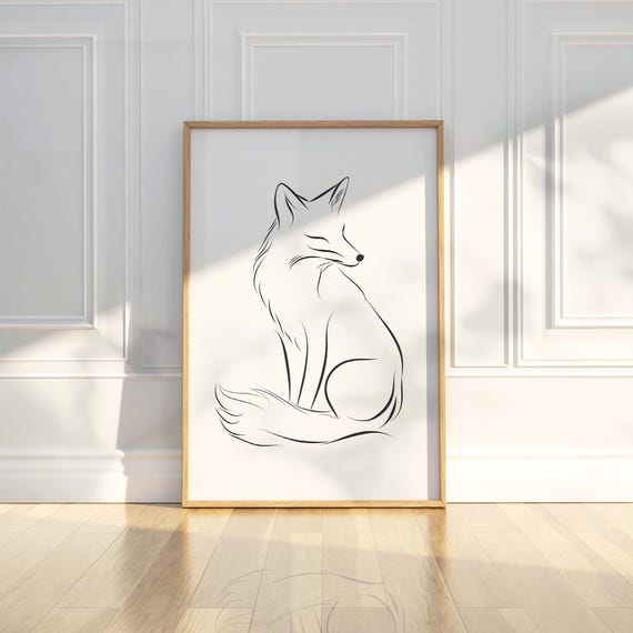 Minimalist Wild Fox Wall Art Print Pencil Sketch Trendy Animal Poster Abstract Line Zen Modern Home Decor