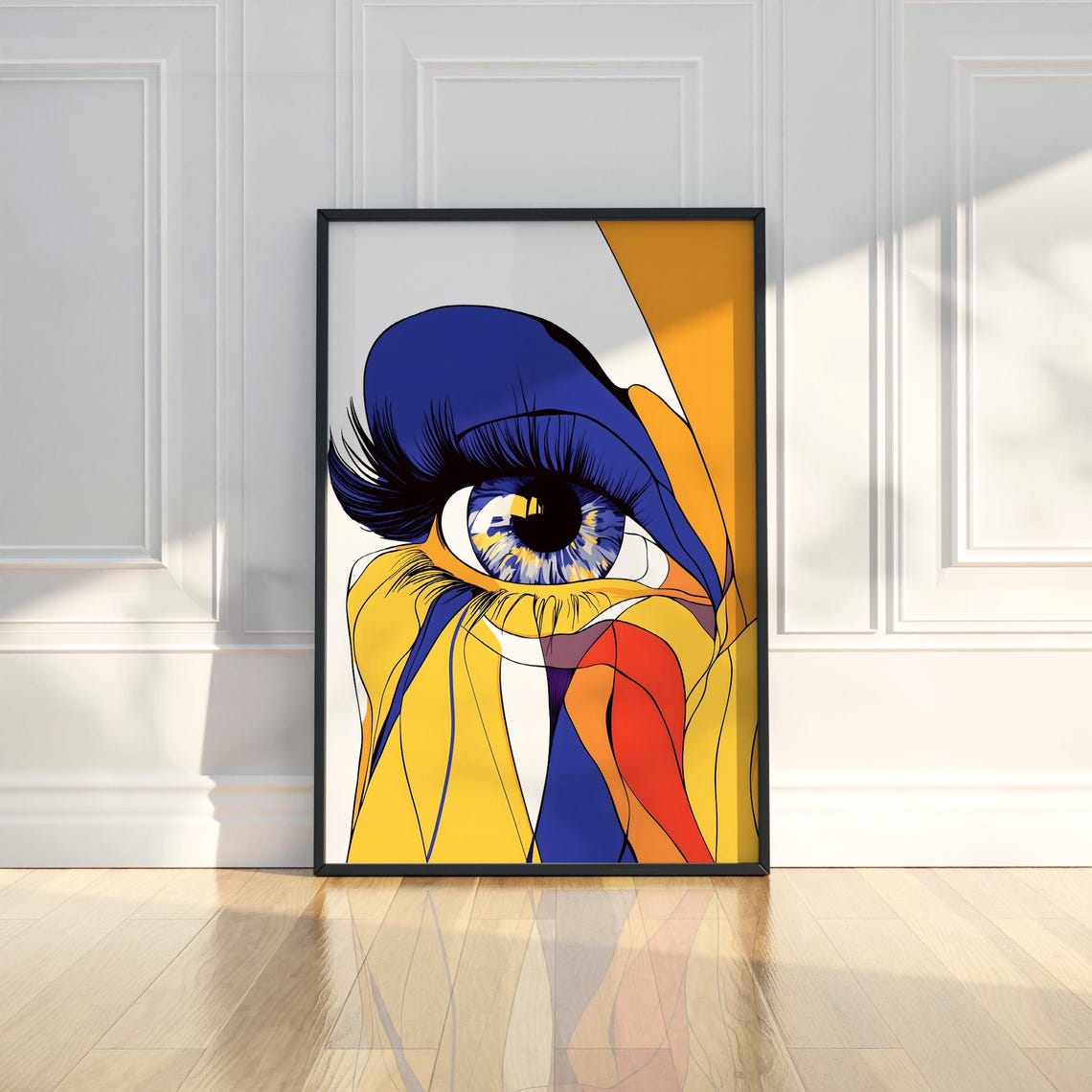 Bold Pop Art Eye Illustration Poster in Electric Blue and Yellow