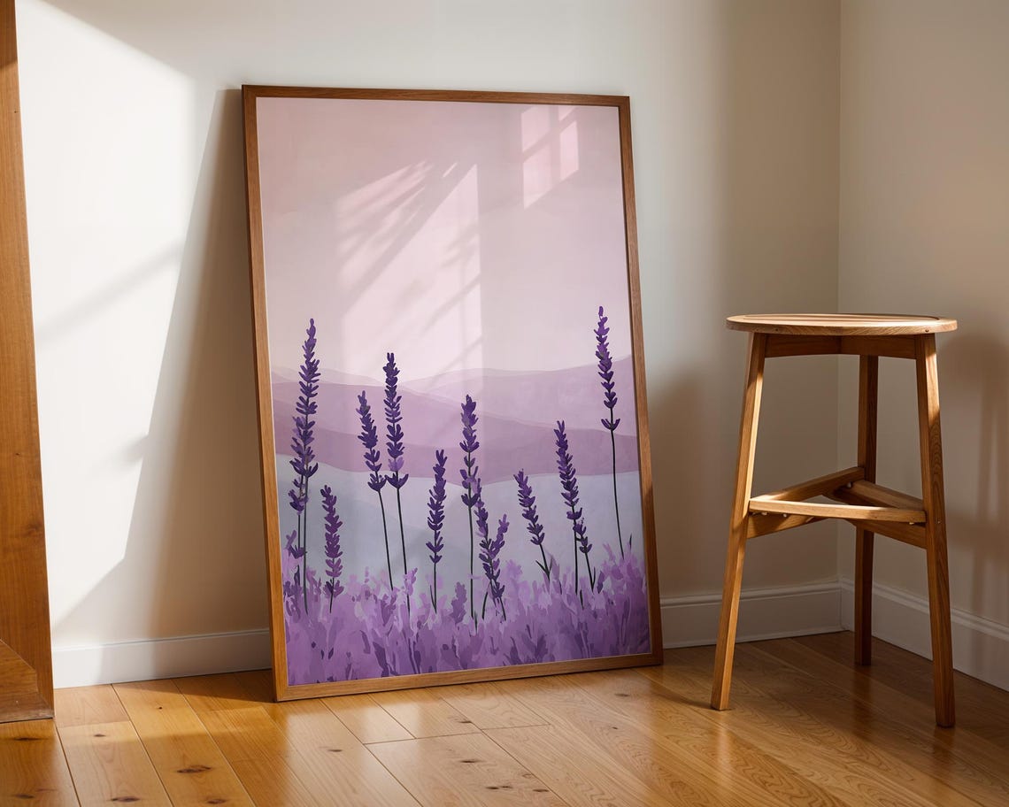 Minimalist Lavender Sprigs On Soft Lilac Background Airy Style Poster