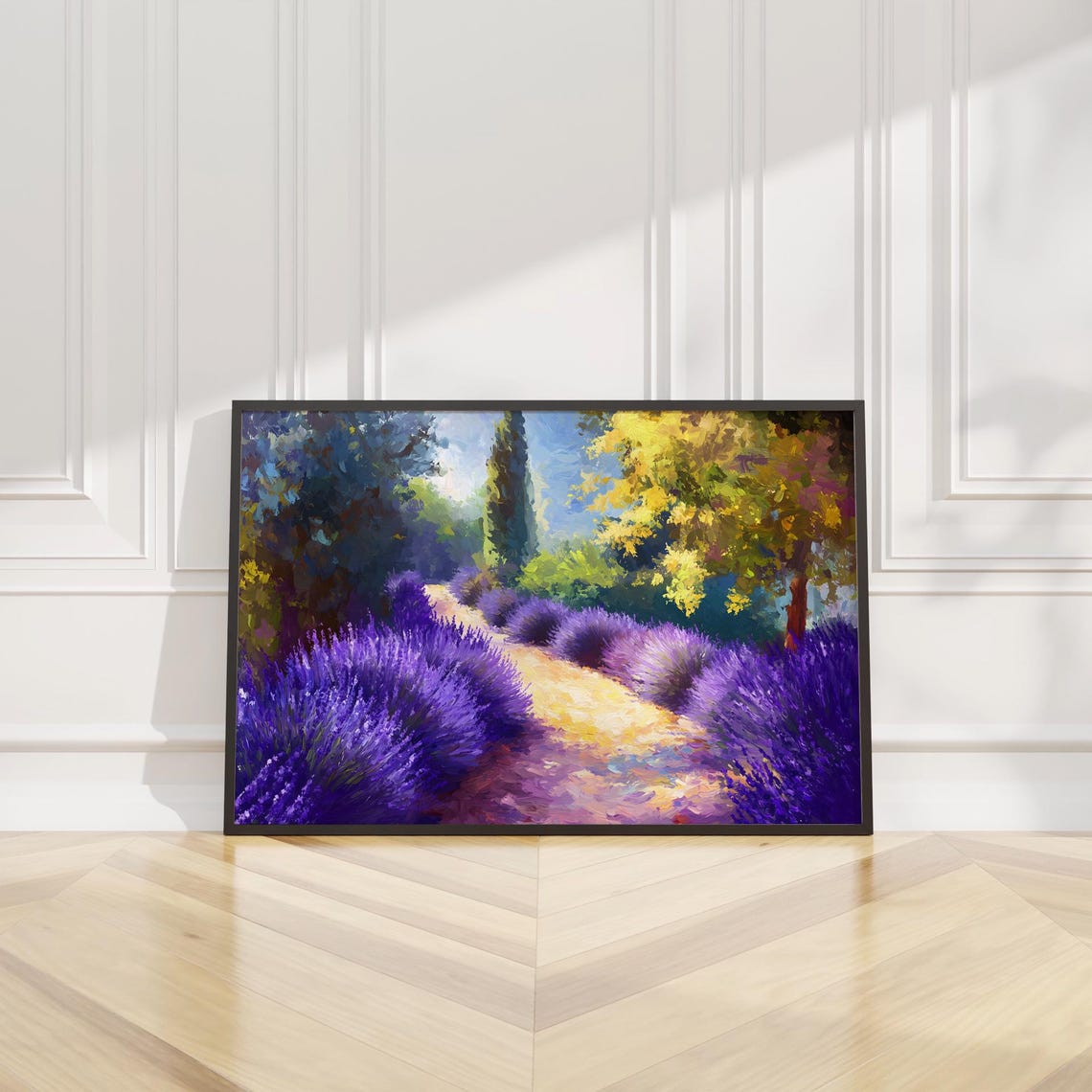 Sunlit Lavender Garden Path Trees Summer Landscape Art Print