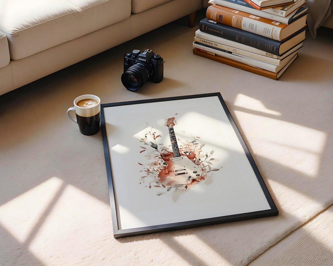 Electric Guitar Watercolor Floral Blush Pink Rock Music Art Poster - Image 6