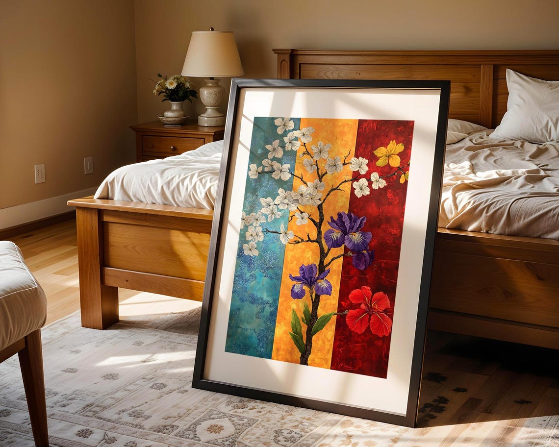 Colorful Vertical Floral Iris Blossom Multicolor Garden Art Poster - Image 4