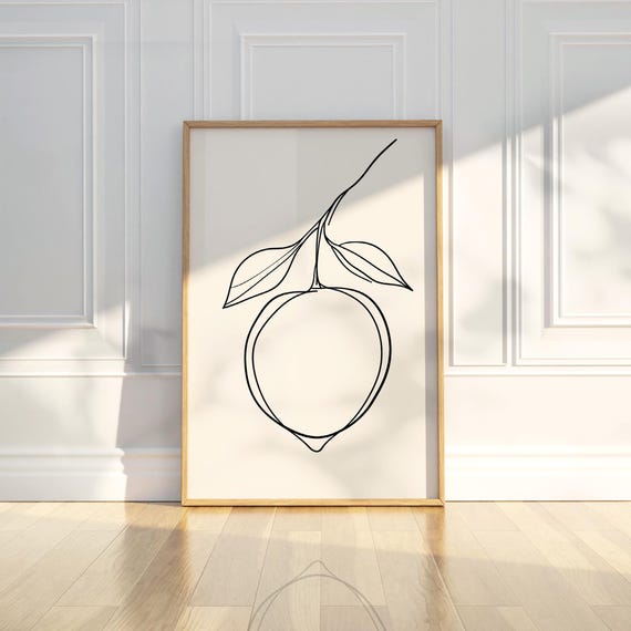 Minimalist Lemon Fruit Plant Tree Branch Line Art Drawing Pencil Sketch Wall Print Modern Simple Rustic Home Decor Gift