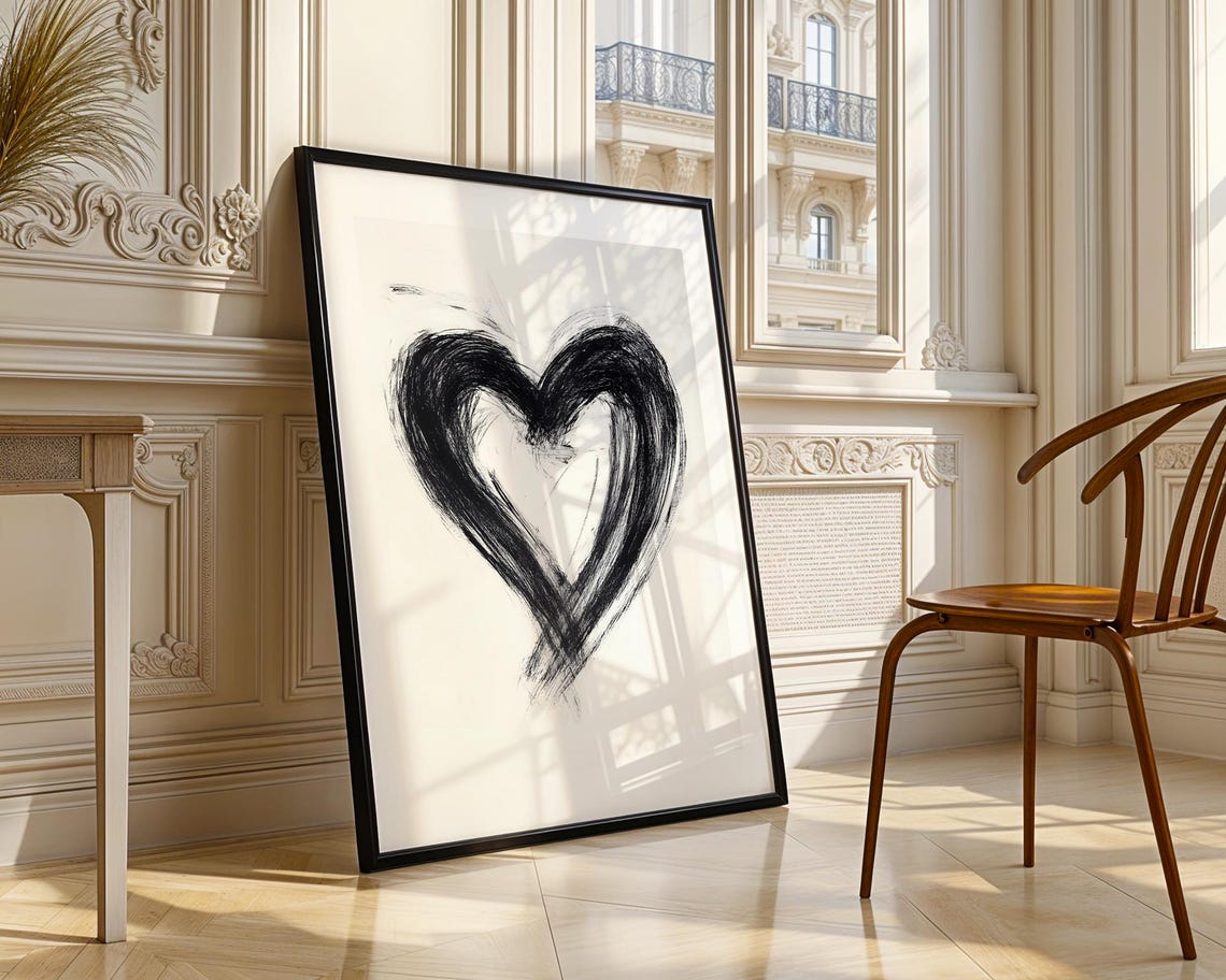 Black Brushstroke Heart Abstract Ink Love Minimalist Art Poster - Image 4