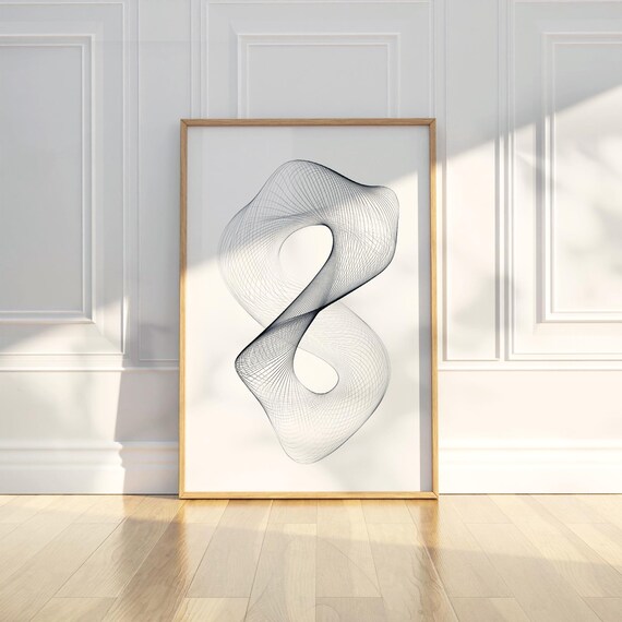 Minimalist Abstract Number Eight Line Art Pencil Sketch Drawing Trendy Poster Wall Print Modern Home Decor