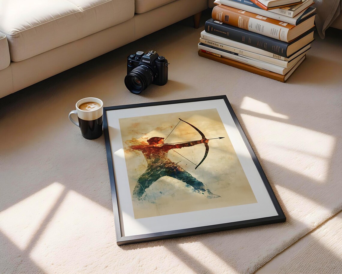 Archer Drawing Bow Watercolor Dynamic Sports Action Silhouette Poster - Image 4