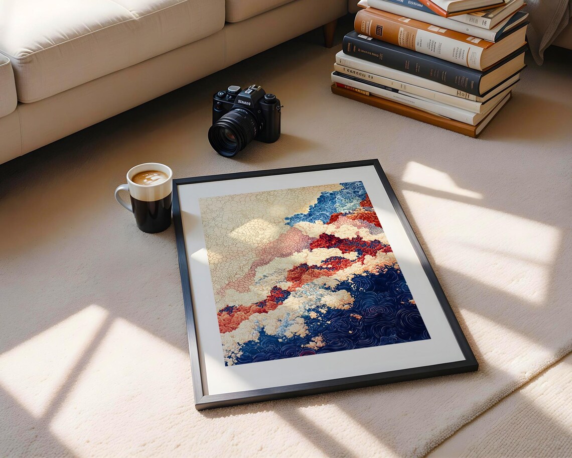 Japanese Ocean Wave Abstract Painting Blue Cloud Sea Art Poster - Image 6