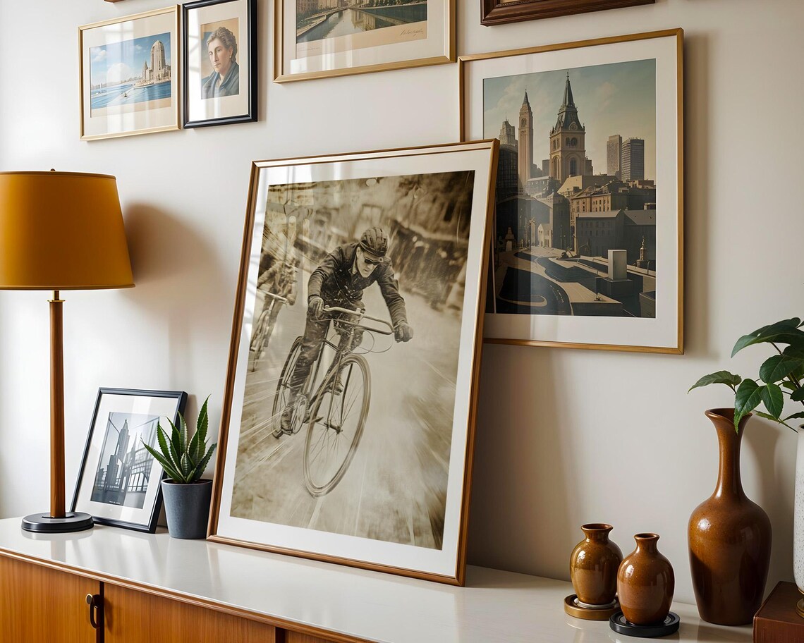 Retro Cyclists Racing Motion Sepia Sport Vintage Bike Race Poster - Image 2