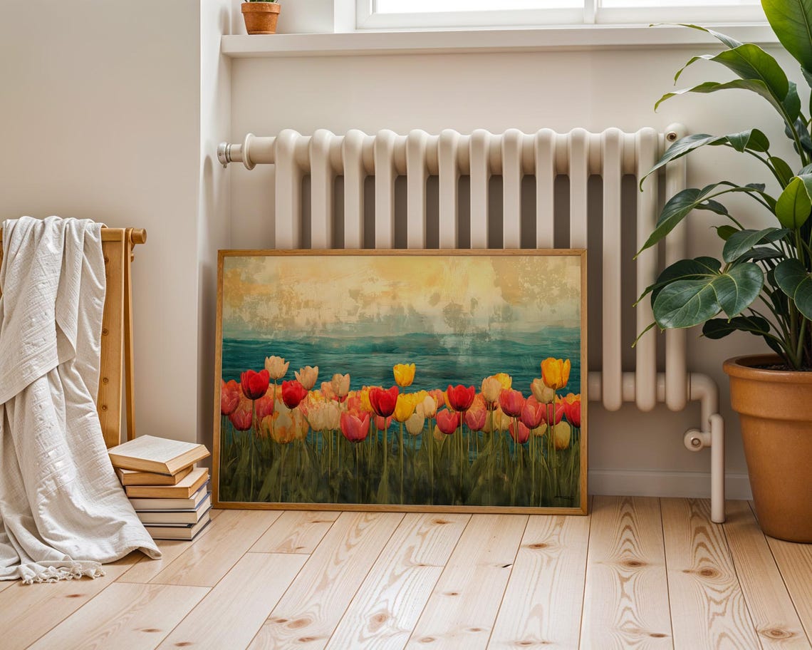 Colorful Tulips Teal Water Impressionist Spring Bloom Landscape Poster - Image 6