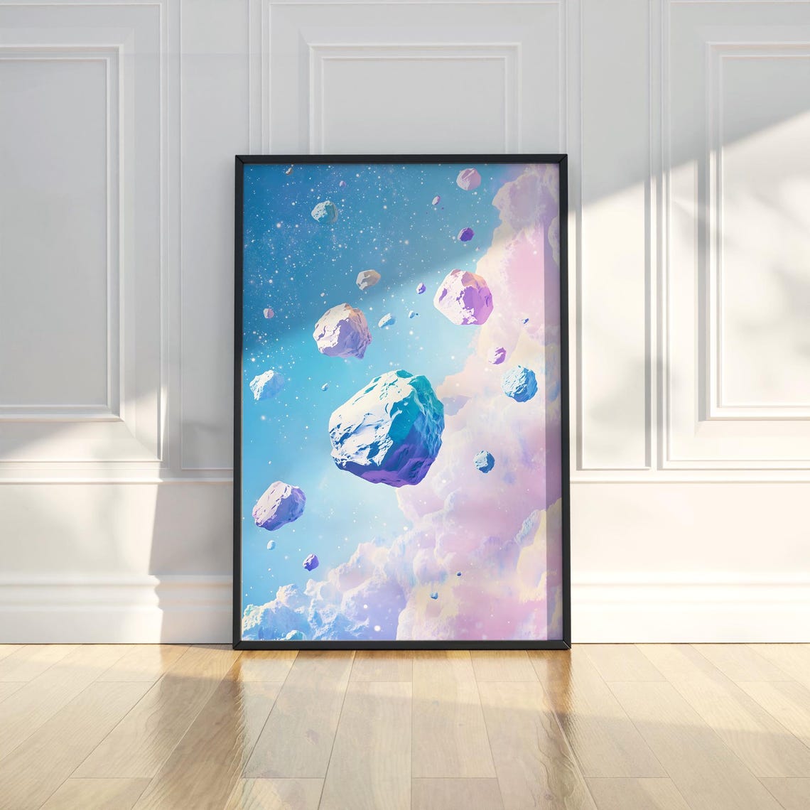 Floating Pastel Asteroids Dreamy Starry Night Nursery Sky Poster