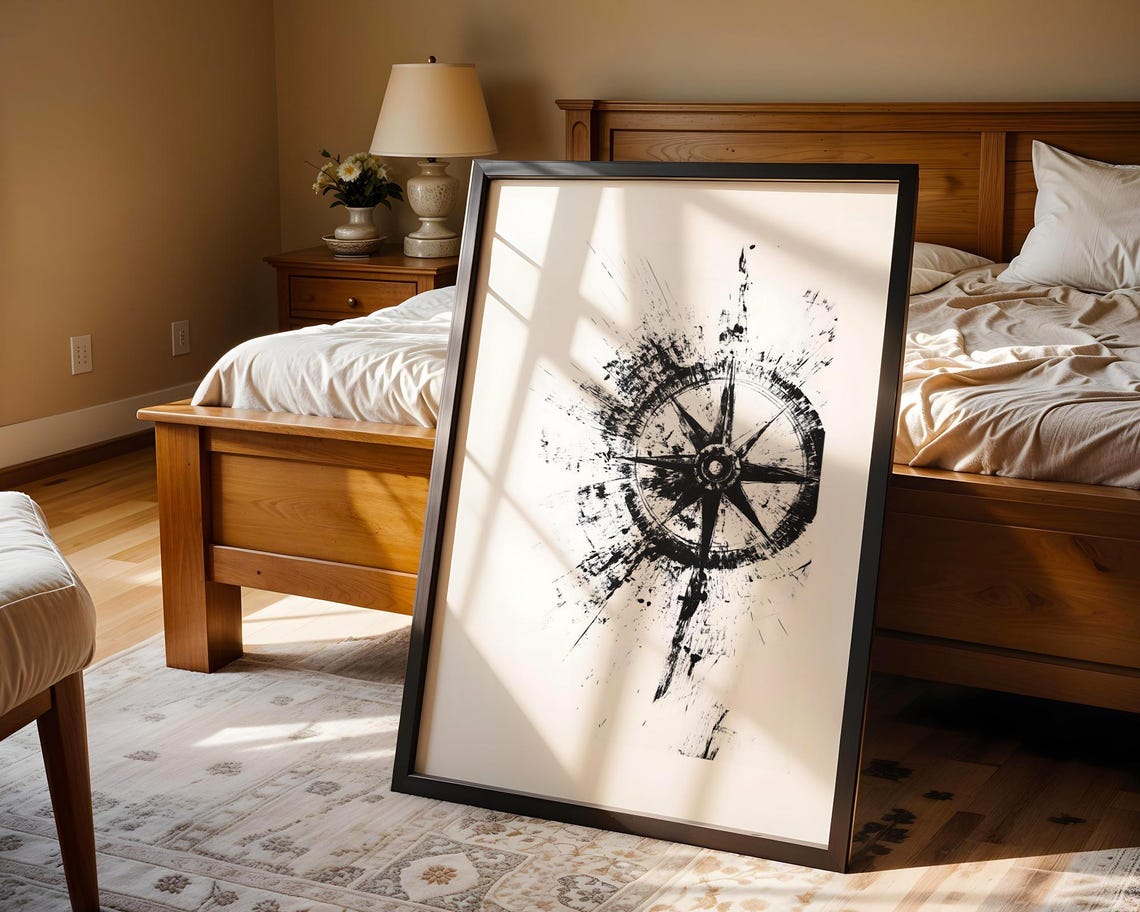 Abstract Black Compass Rose Ink Splatter Nautical Art Poster - Image 4