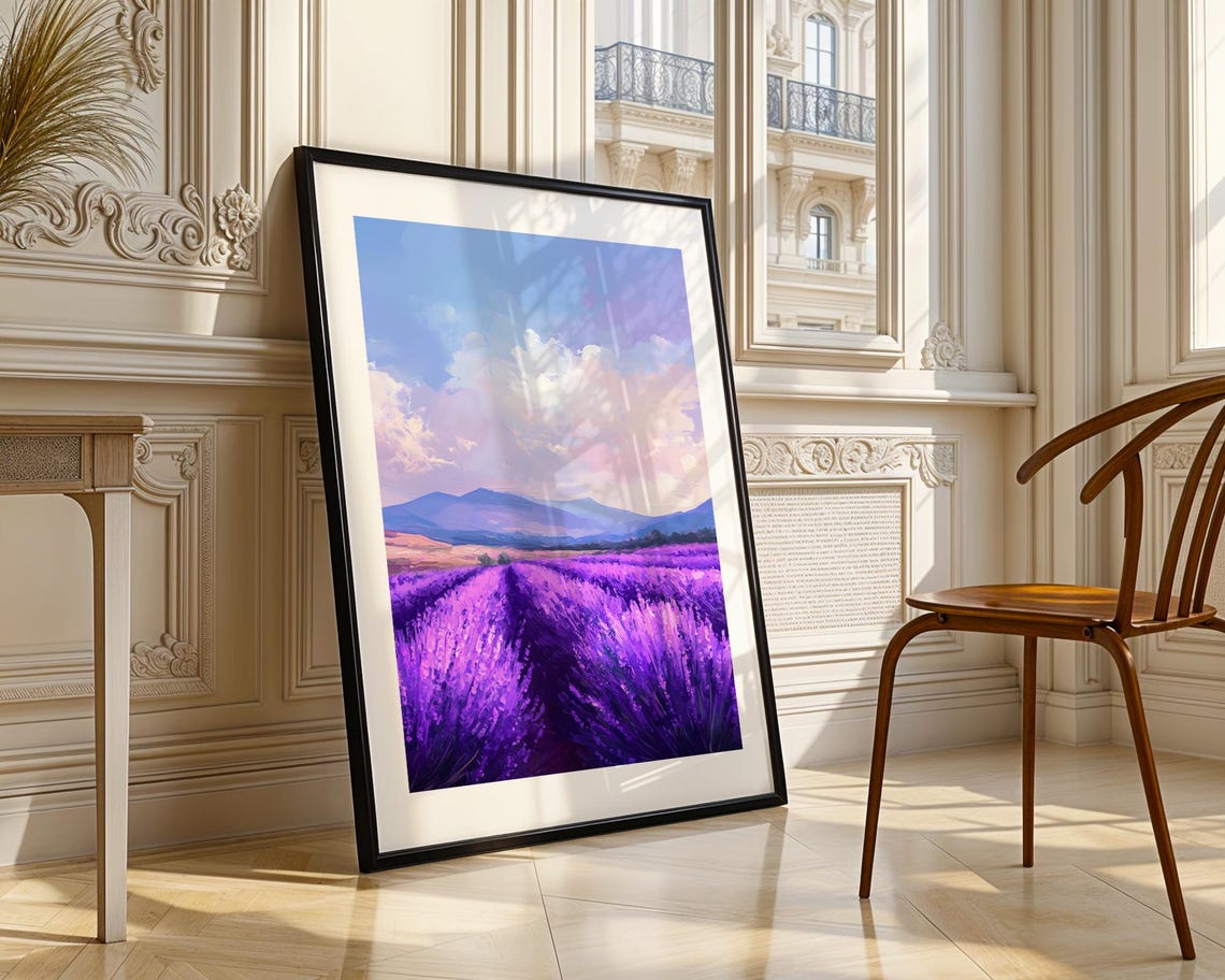 Lavender Field Rolling Hills Purple Mountains Scenic Art Poster