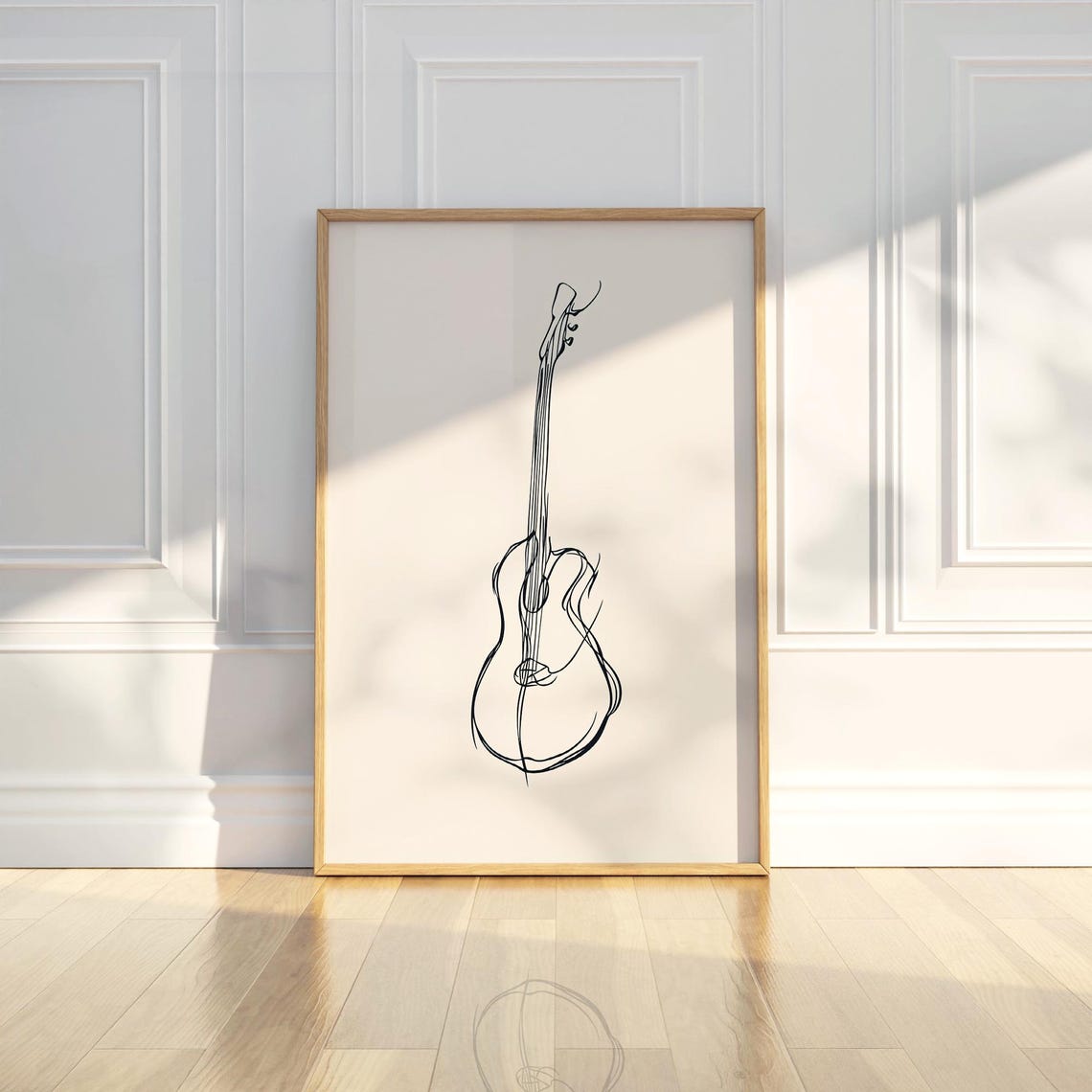 Simple One Line Guitar Outline Drawing Minimalist Music Art Poster