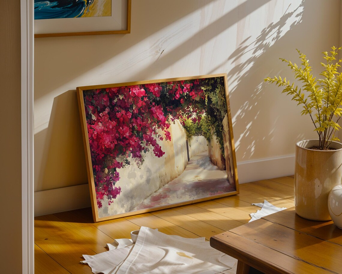 Bougainvillea Alley Mediterranean Garden Path Floral Painting Poster - Image 4