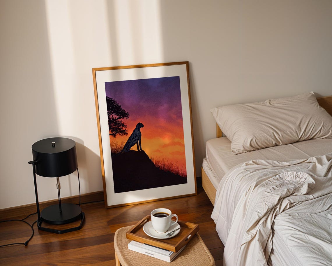 Leopard Silhouette Sunset Safari Wildlife Orange Purple Sky Poster - Image 3