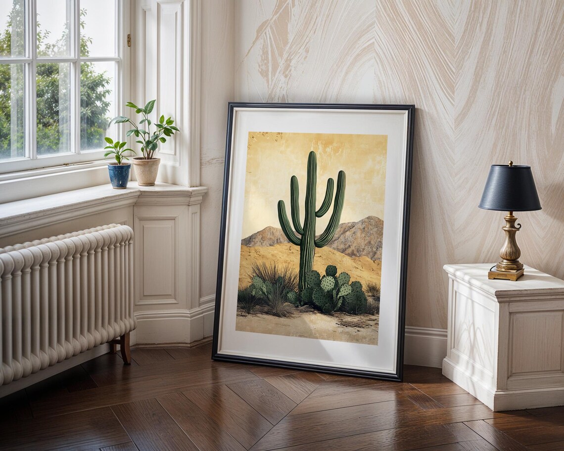 Saguaro Cactus Desert Minimalist Beige Southwestern Plant Poster - Image 4