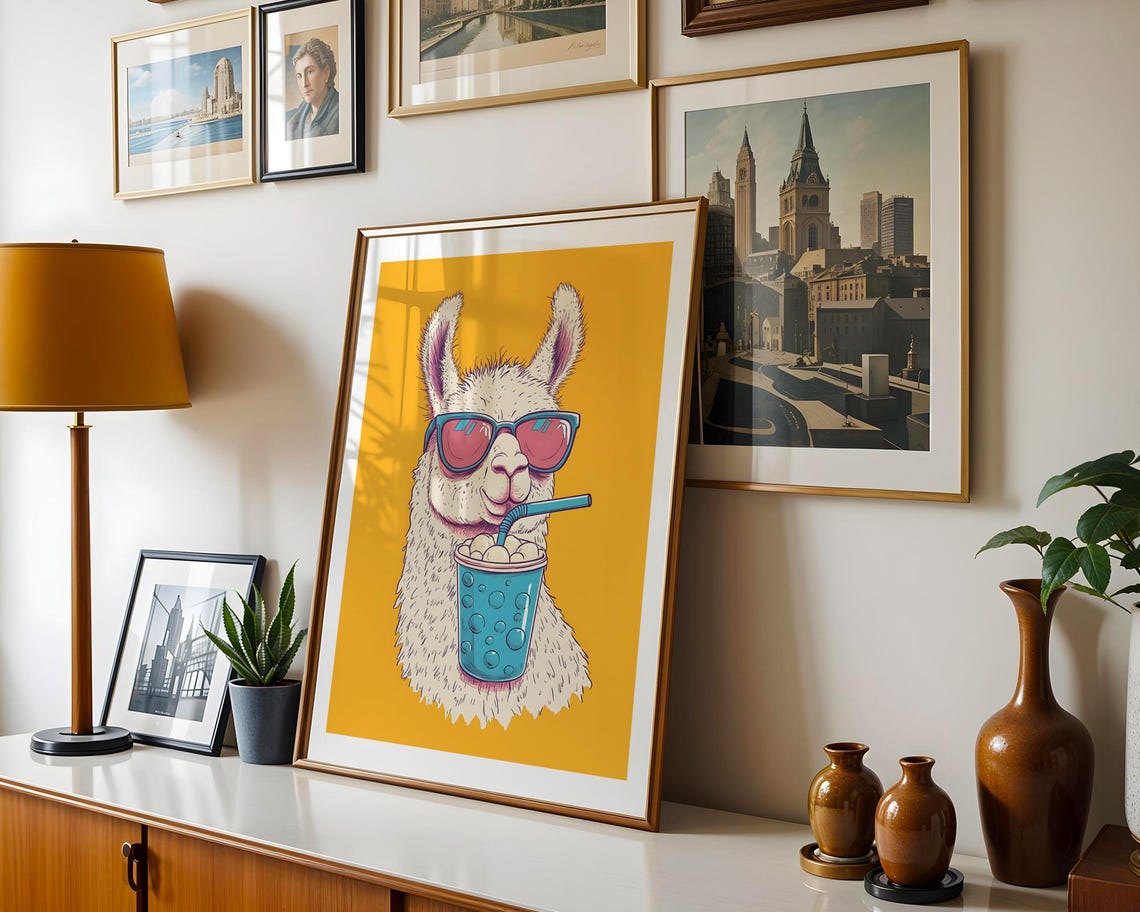 Llama With Sunglasses Drinking Smoothie Pop Art Illustration Trendy Wall Modern Prints Room Decor Print Funny - Image 4